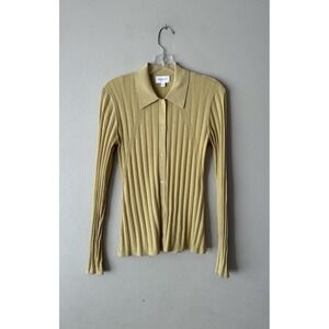 Who What Wear Collection Women's Size Large Button Front Ribbed Top Long Sleeve